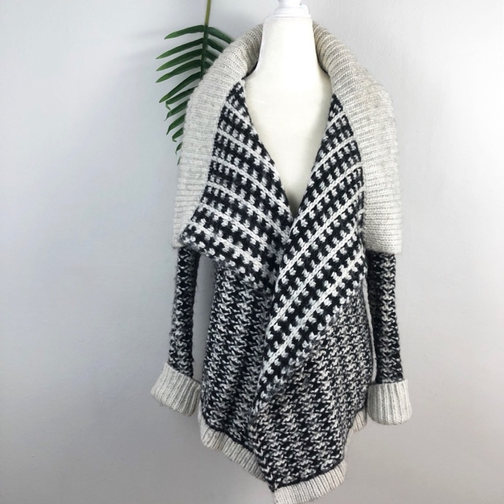 LOFT WOOL ALPACA BLEND HOUNDSTOOTH CARDIGAN SWEATER MEDIUM - Picture 3 of 9